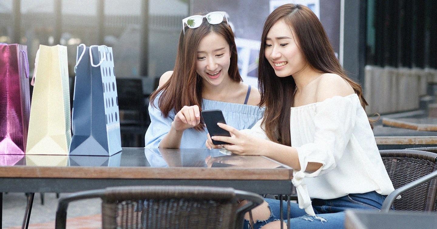 Friends browsing social media